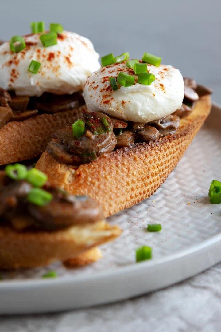 Braised Mushrooms with Poached Eggs
