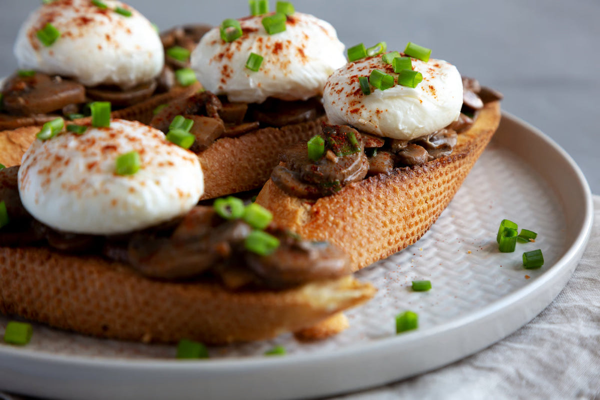 Braised Mushrooms with Poached Eggs