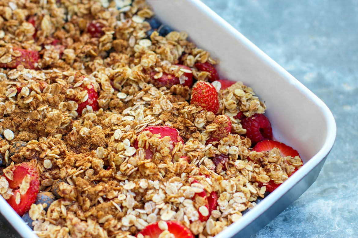 High-Protein Berry Crumble Baked Oats